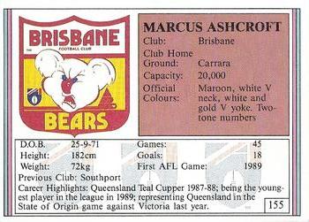 1992 AFL Regina #155 Marcus Ashcroft Back